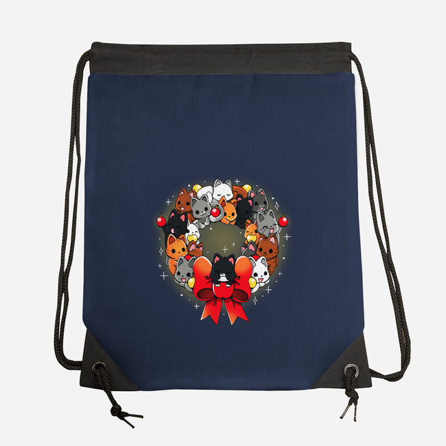 Kittens Christmas Wreath-None-Drawstring-Bag-Vallina84