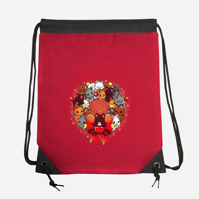 Kittens Christmas Wreath-None-Drawstring-Bag-Vallina84