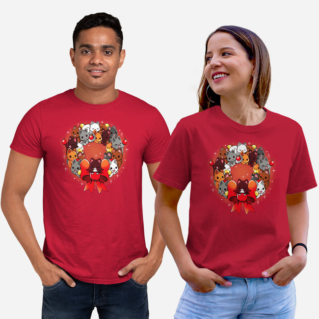 Kittens Christmas Wreath-Unisex-Basic-Tee-Vallina84