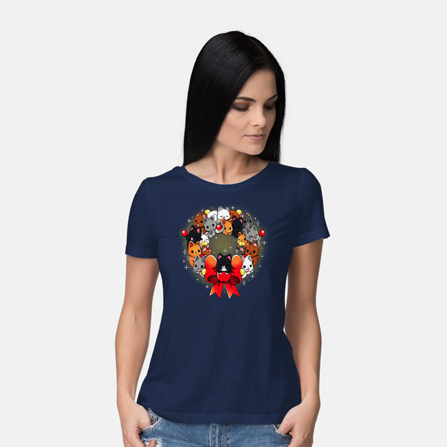 Kittens Christmas Wreath-Womens-Basic-Tee-Vallina84