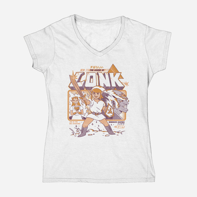 Legend Of Lonk-Womens-V-Neck-Tee-ilustrata