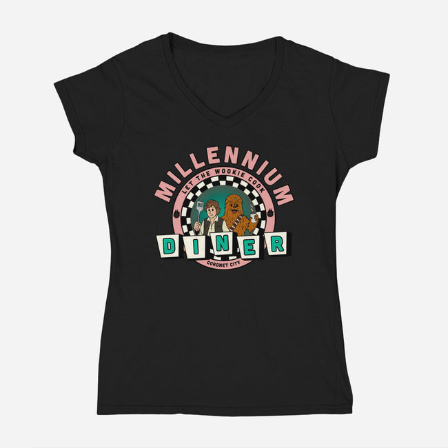 Millennium Diner-Womens-V-Neck-Tee-milasneeze