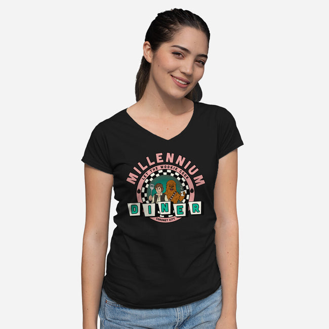 Millennium Diner-Womens-V-Neck-Tee-milasneeze