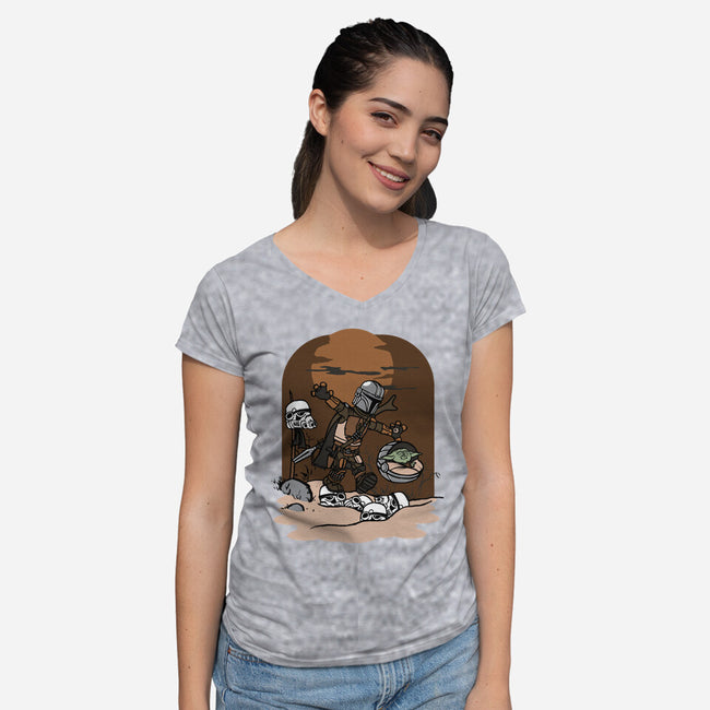 Mando And Grogu-Womens-V-Neck-Tee-Arinesart