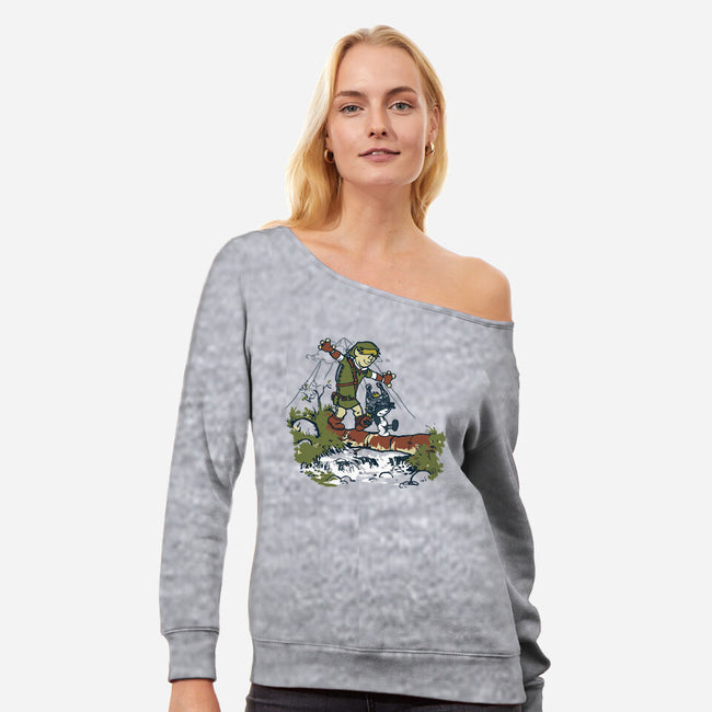 Link And Midna-Womens-Off Shoulder-Sweatshirt-Arinesart