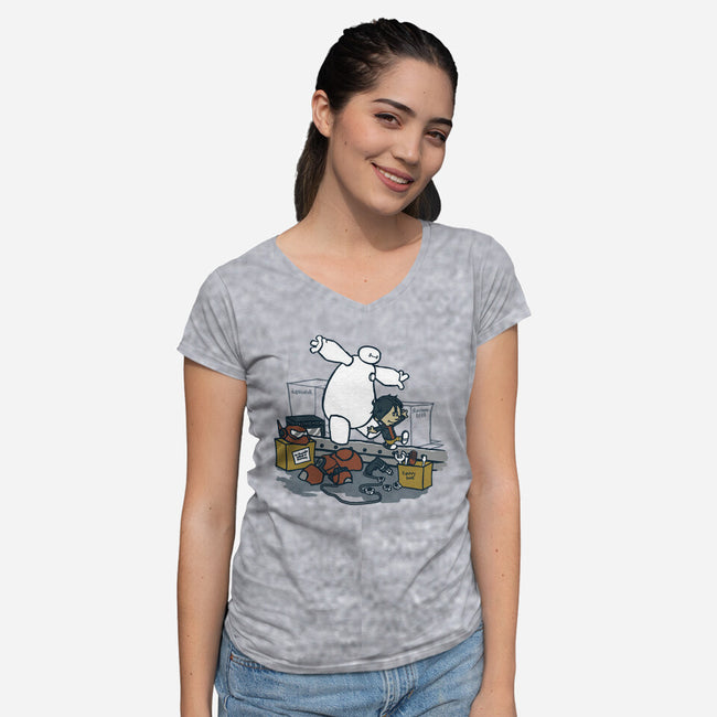 Hiro And Baymax-Womens-V-Neck-Tee-Arinesart