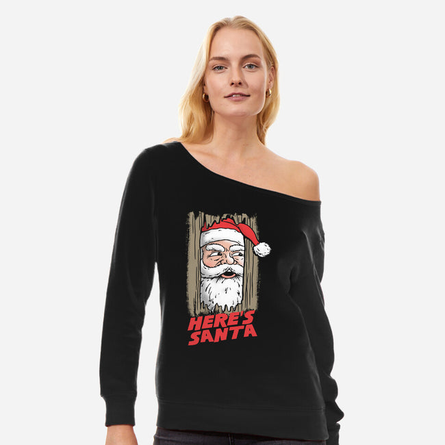 Here's Santa-Womens-Off Shoulder-Sweatshirt-Barbadifuoco