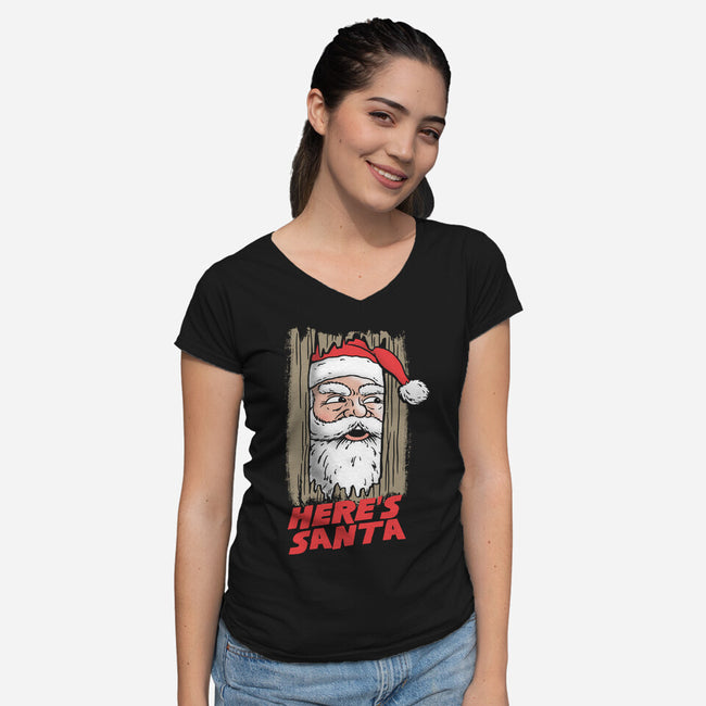 Here's Santa-Womens-V-Neck-Tee-Barbadifuoco