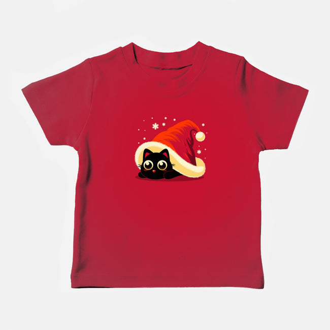 Kitty Xmas Hat-Baby-Basic-Tee-erion_designs