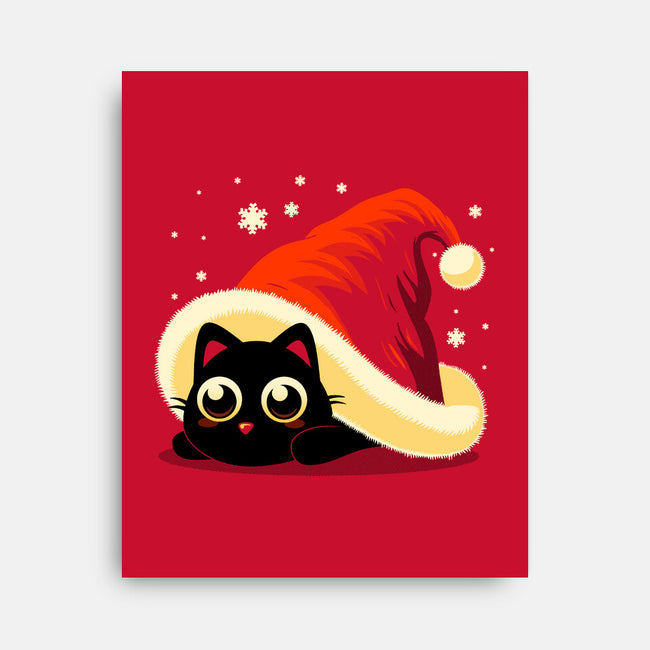 Kitty Xmas Hat-None-Stretched-Canvas-erion_designs