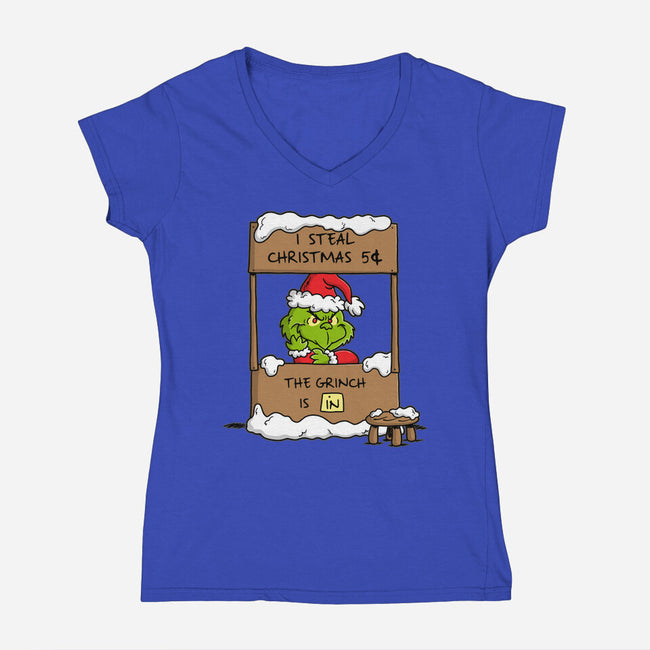 Grinch Help-Womens-V-Neck-Tee-Barbadifuoco