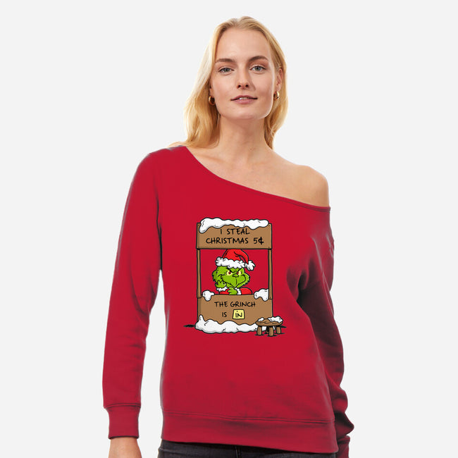 Grinch Help-Womens-Off Shoulder-Sweatshirt-Barbadifuoco