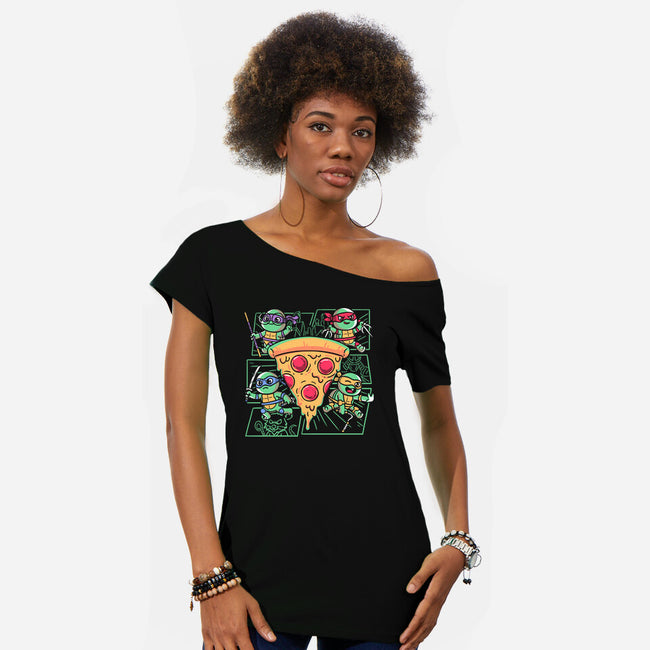 Turtle Mini Ninjas Together-Womens-Off Shoulder-Tee-estudiofitas