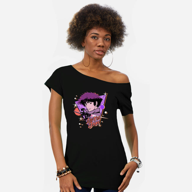 Let's Jam Across The Galaxy-Womens-Off Shoulder-Tee-palmstreet