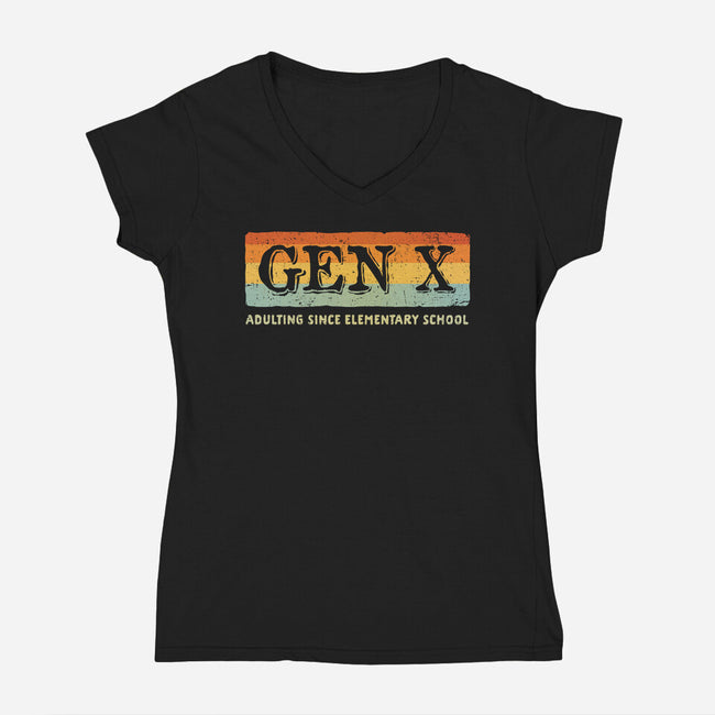 Adulting Since Elementary School-Womens-V-Neck-Tee-kg07