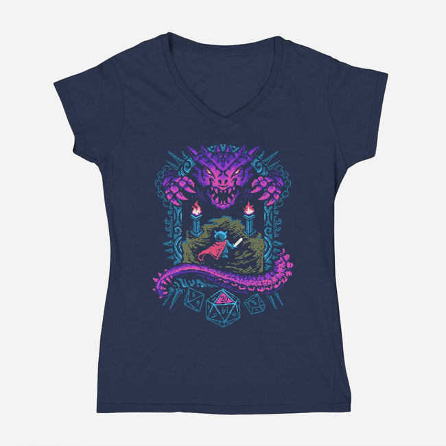 The Warrior And Dragon-Womens-V-Neck-Tee-marsdkart