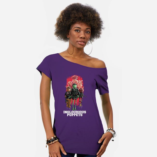 Inglourious Puppets-Womens-Off Shoulder-Tee-zascanauta