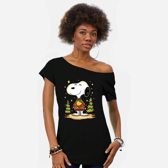 Snoopy's Cozy Christmas-Womens-Off Shoulder-Tee-JamesQJO