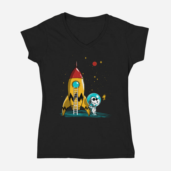 Space Explorer-Womens-V-Neck-Tee-kharmazero