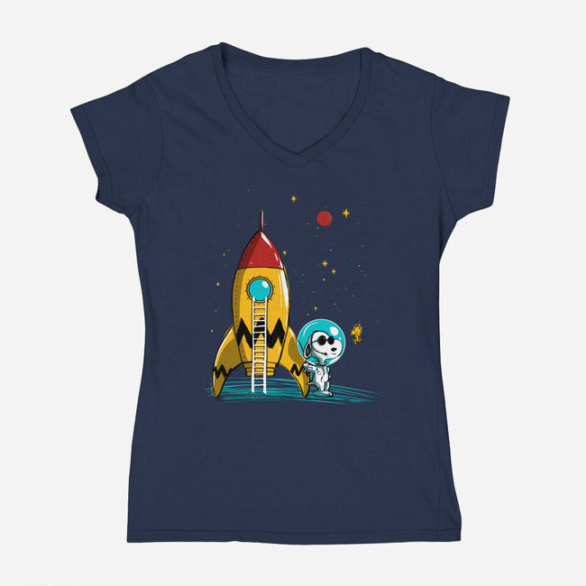 Space Explorer-Womens-V-Neck-Tee-kharmazero