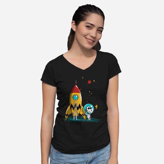 Space Explorer-Womens-V-Neck-Tee-kharmazero