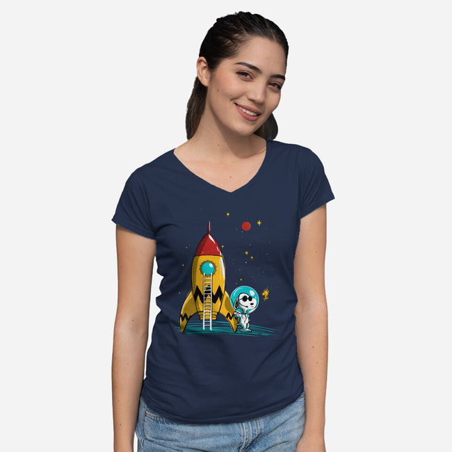 Space Explorer-Womens-V-Neck-Tee-kharmazero