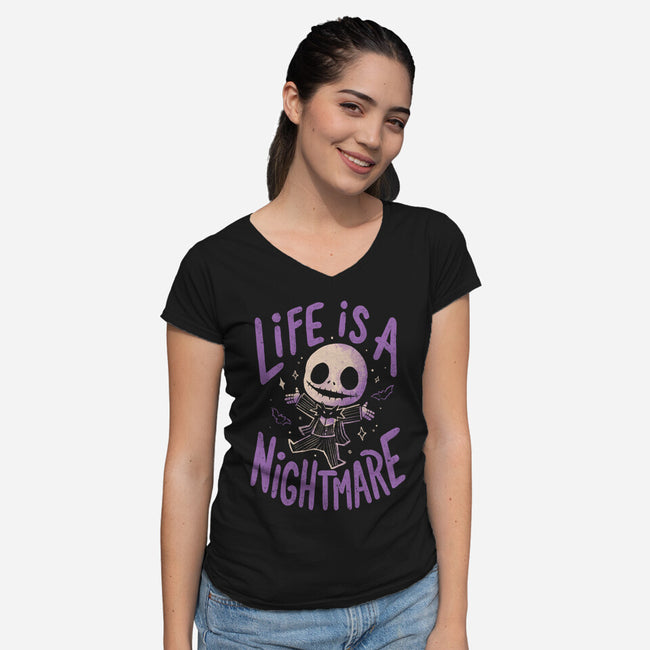 Life Is A Nightmare-Womens-V-Neck-Tee-Arigatees