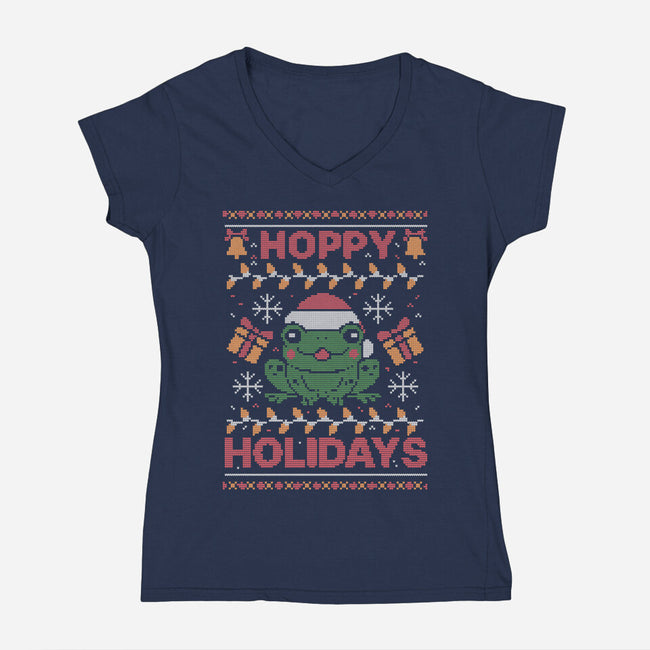 Hoppy Holidays Sweater-Womens-V-Neck-Tee-eduely