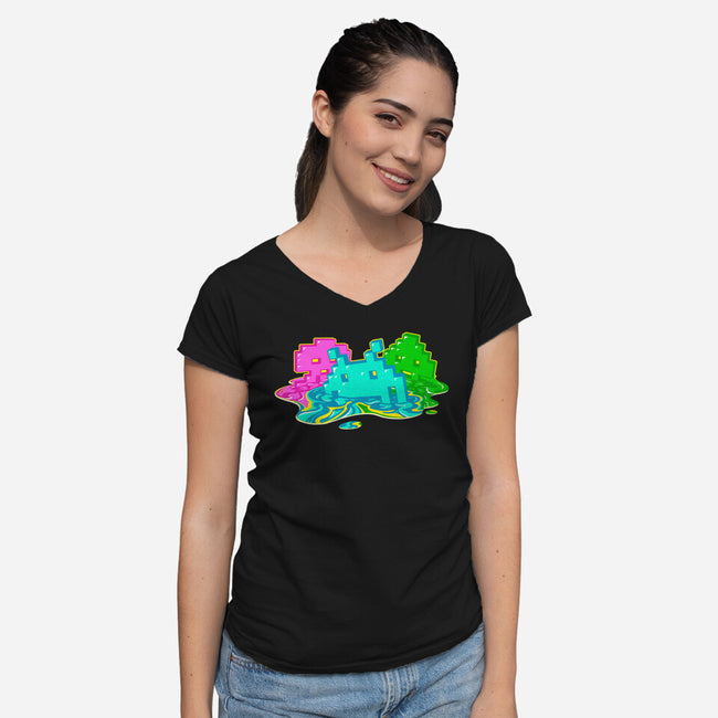 Melted Invaders-Womens-V-Neck-Tee-Getsousa!