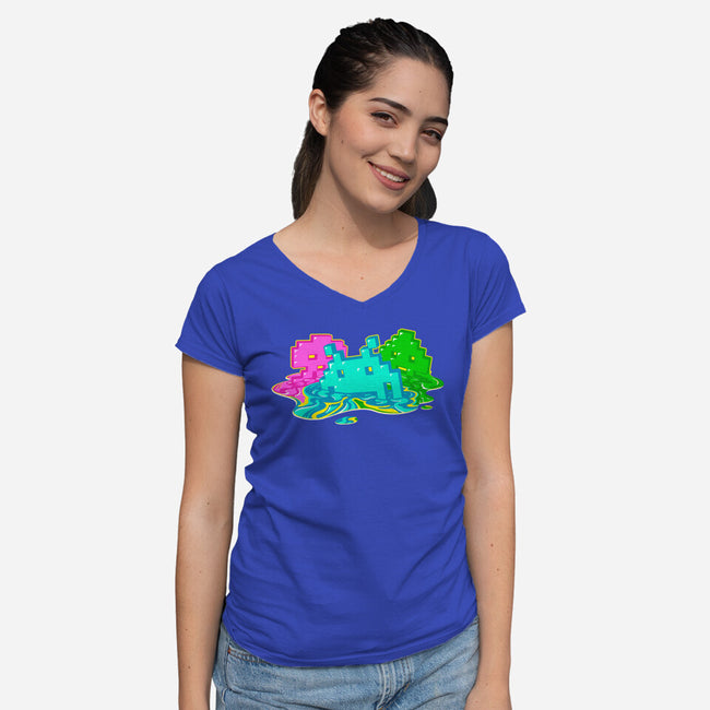 Melted Invaders-Womens-V-Neck-Tee-Getsousa!