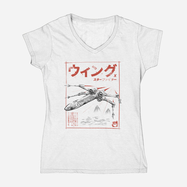 X-Wing Sumi-E-Womens-V-Neck-Tee-Astrobot Invention