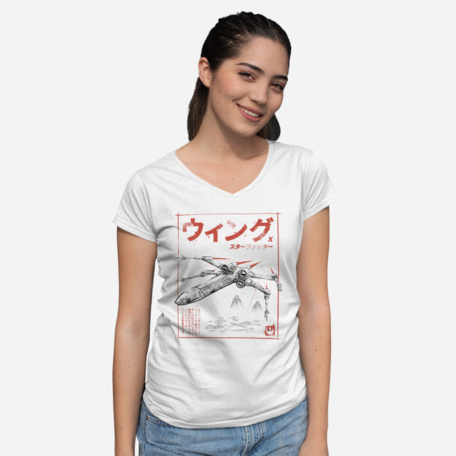 X-Wing Sumi-E-Womens-V-Neck-Tee-Astrobot Invention