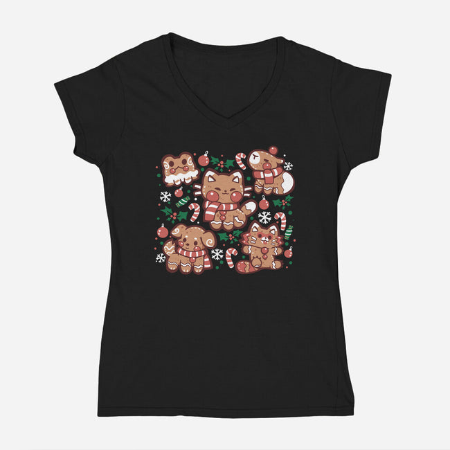 Gingerbread Animals-Womens-V-Neck-Tee-TechraNova