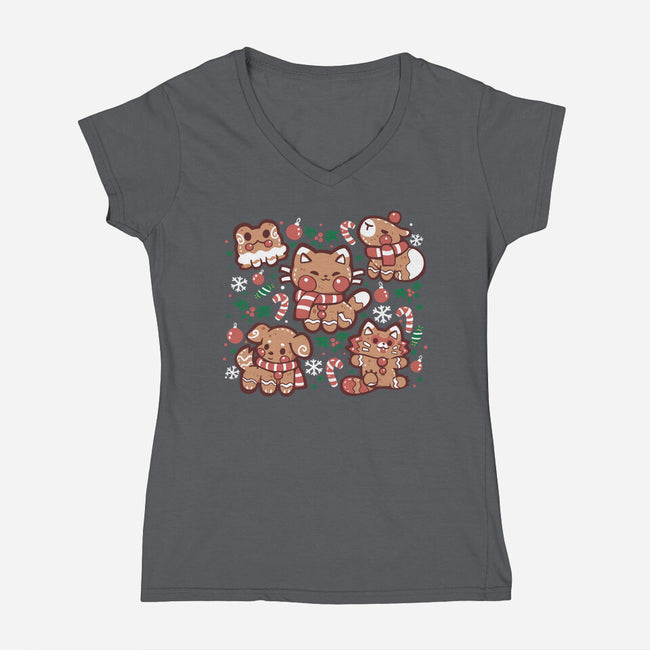 Gingerbread Animals-Womens-V-Neck-Tee-TechraNova