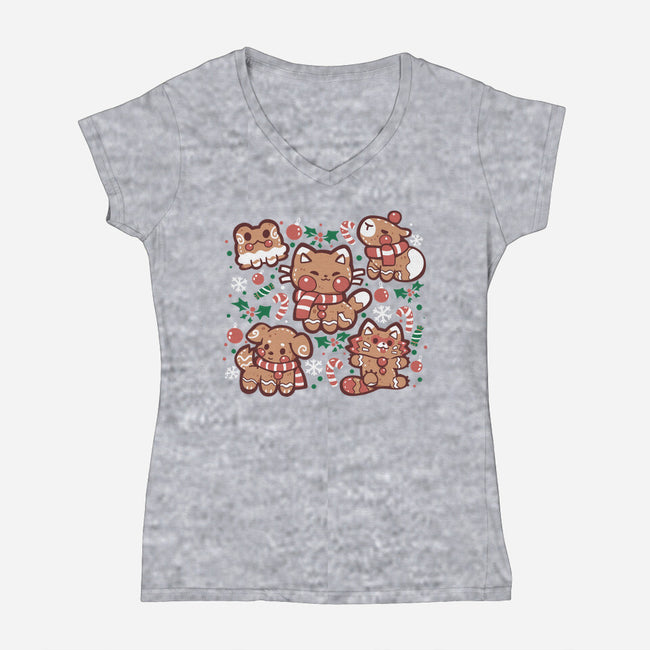 Gingerbread Animals-Womens-V-Neck-Tee-TechraNova