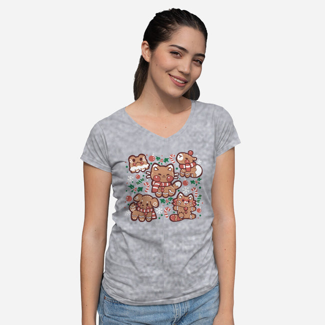 Gingerbread Animals-Womens-V-Neck-Tee-TechraNova