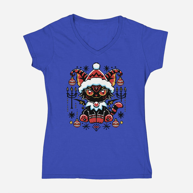 Black Cat Xmas-Womens-V-Neck-Tee-Andriu