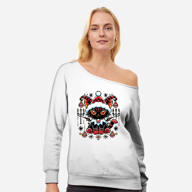 Black Cat Xmas-Womens-Off Shoulder-Sweatshirt-Andriu