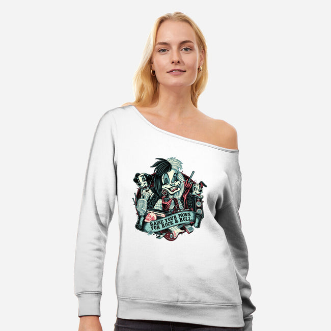 Raise Your Paws For Rock And Roll-Womens-Off Shoulder-Sweatshirt-glitchygorilla