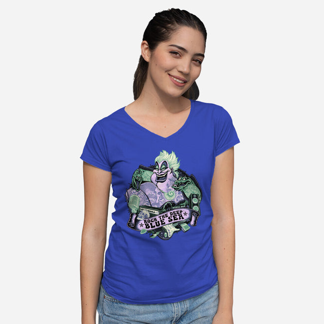 Rock The Deep Blue Sea-Womens-V-Neck-Tee-glitchygorilla