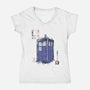 Police Box Sumi-E-Womens-V-Neck-Tee-Astrobot Invention