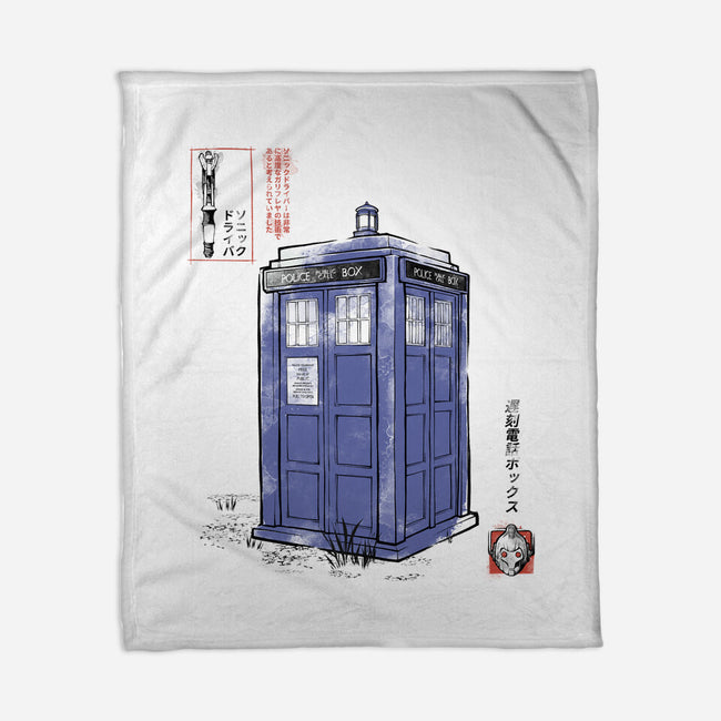 Police Box Sumi-E-None-Fleece-Blanket-Astrobot Invention