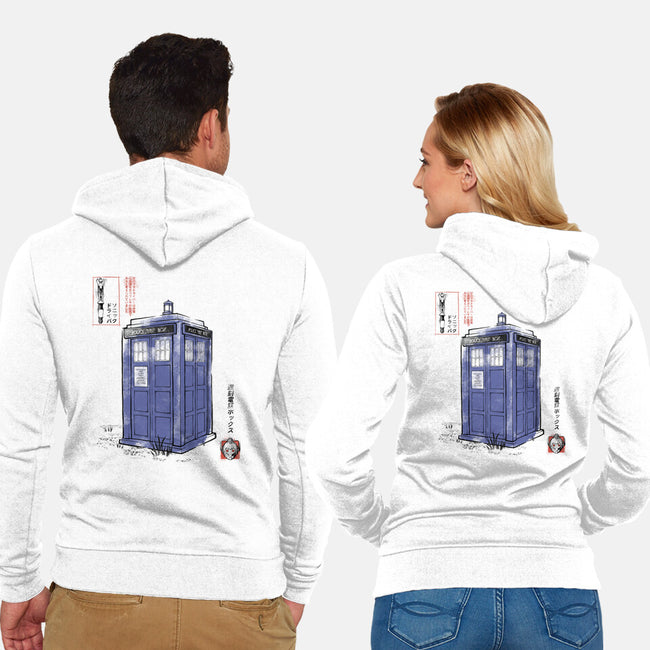 Police Box Sumi-E-Unisex-Zip-Up-Sweatshirt-Astrobot Invention