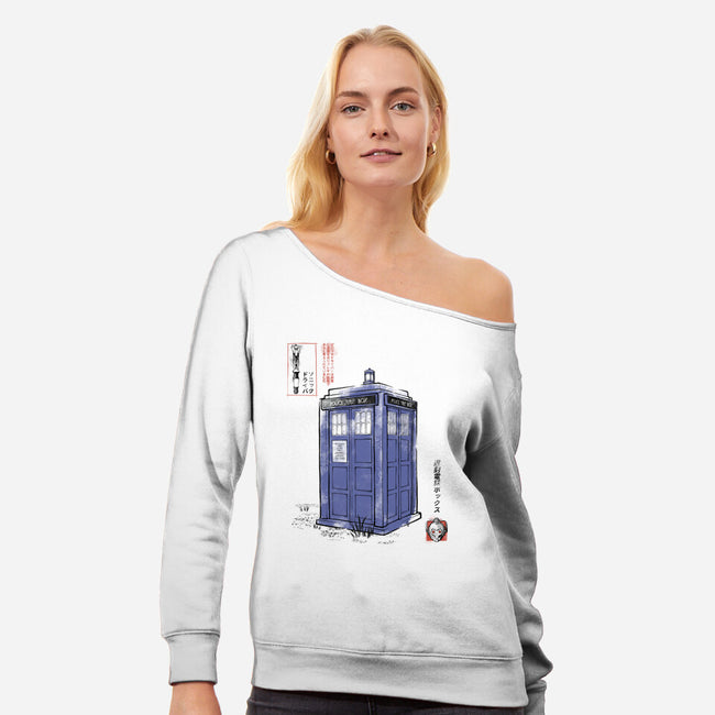 Police Box Sumi-E-Womens-Off Shoulder-Sweatshirt-Astrobot Invention