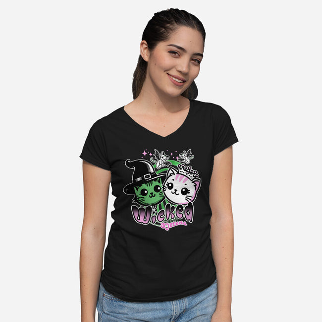 Wicked Kittens-Womens-V-Neck-Tee-palmstreet