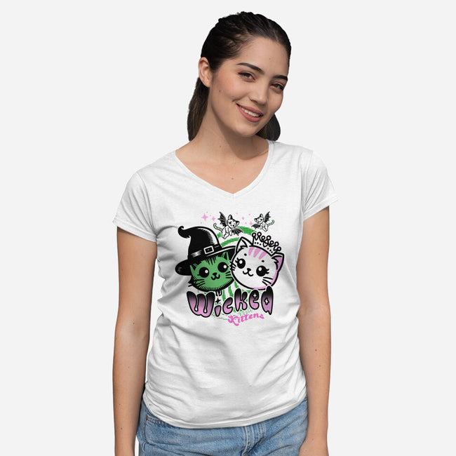 Wicked Kittens-Womens-V-Neck-Tee-palmstreet