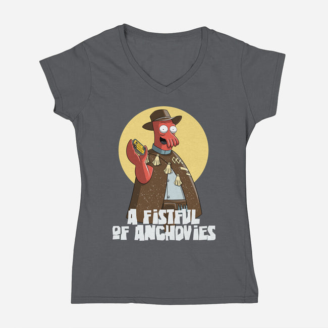 A Fistful Of Anchovies-Womens-V-Neck-Tee-zascanauta