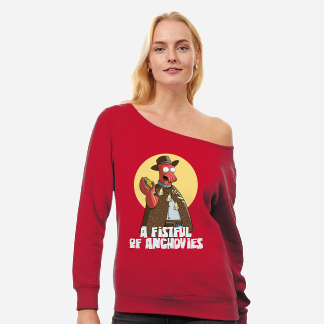 A Fistful Of Anchovies-Womens-Off Shoulder-Sweatshirt-zascanauta