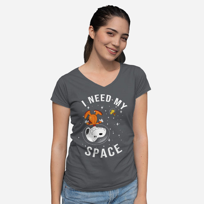 I Need My Space Snoopy-Womens-V-Neck-Tee-MaxoArt