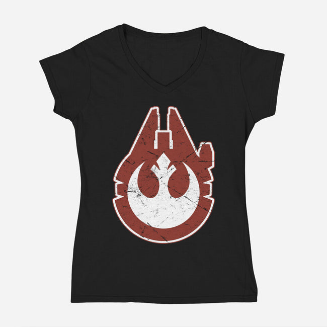 Vintage Millenium Falcon-Womens-V-Neck-Tee-Astrobot Invention